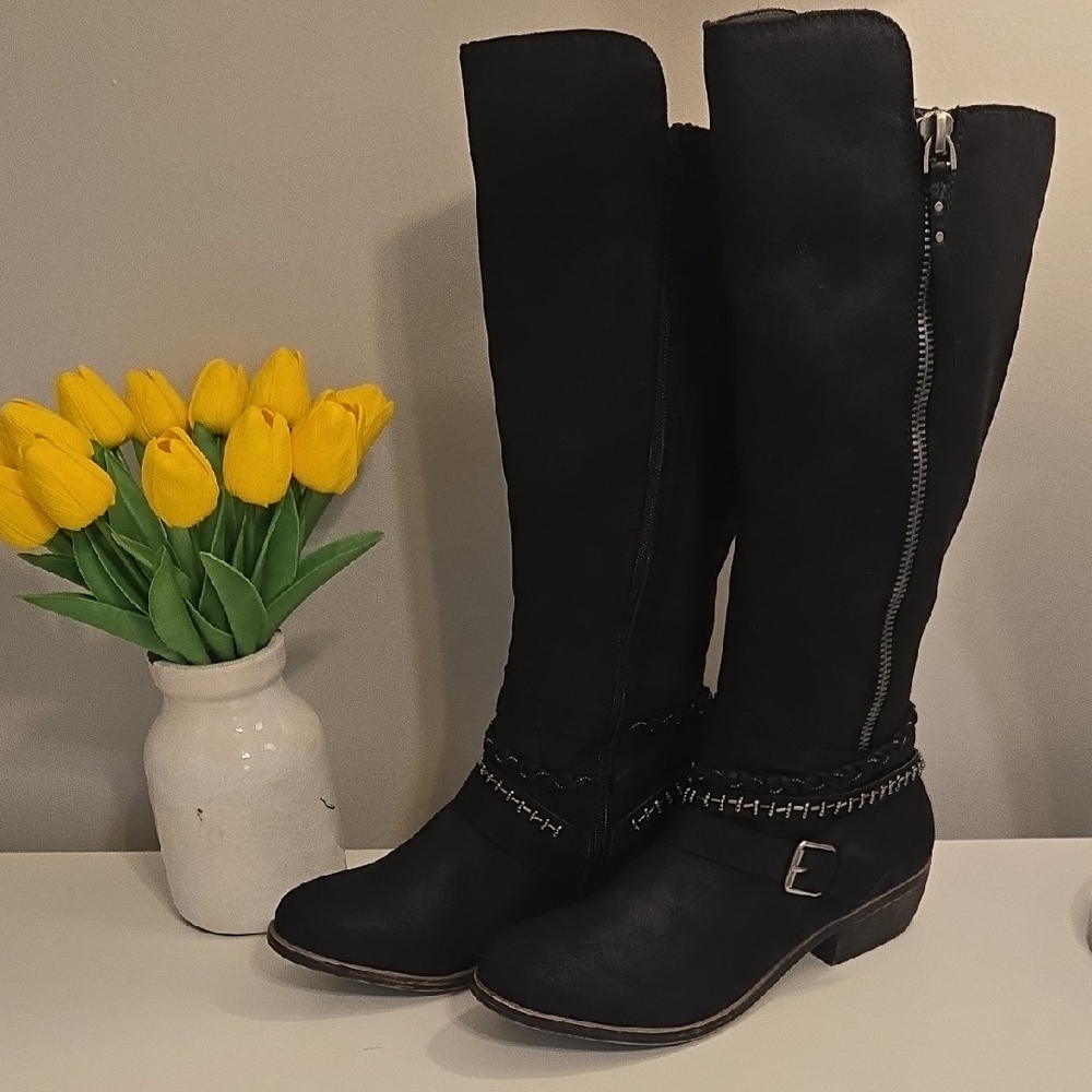 Kohl's Black Over the Knee Boots with Buckle Detail